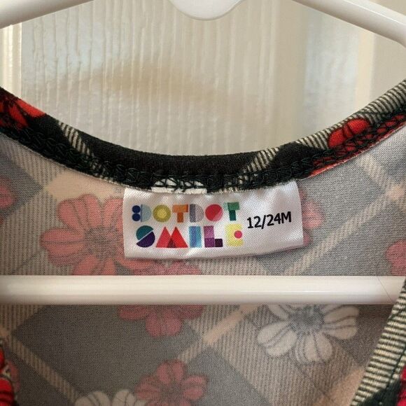 Dot Dot Smile Floral Plaid Cap Twirl Dress Red Green Christmas Holiday 12-24 Mos - Picture 5 of 9